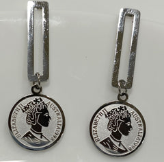 Stainless Steel Gold/Rosegold/Silver Plated Hanging Queen Elizabeth Portrait Coin Drop Earring- STNER 2583