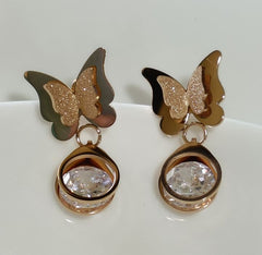 Stainless Steel Gold/Rosegold/Silver Plated Dual Butterfly Stud Earring- STNER 2584