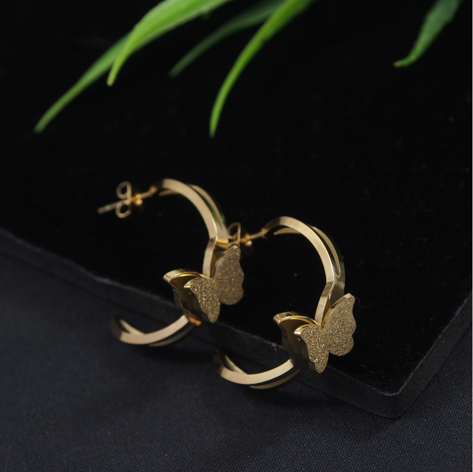 Stainless Steel Gold/Rosegold/Silver Plated Butterfly Cuff Hoops Earring