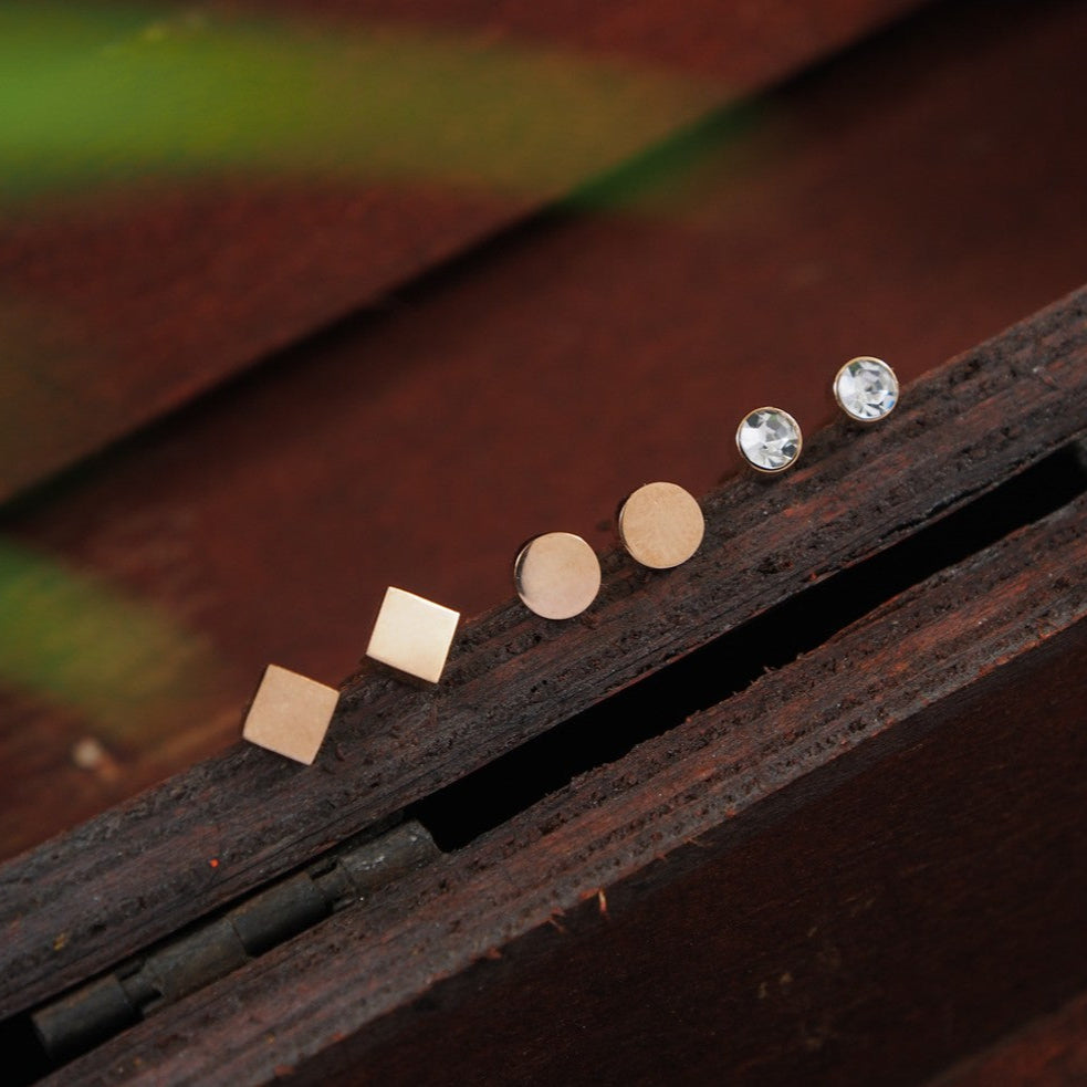 Stainless Steel Gold/Rosegold Plated Round, Square Shaped Stud Earring
