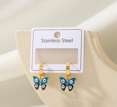Stainless Steel Gold/Rosegold Plated Butterfly Evil Eye Hoops Earring- STNER 4930
