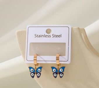 Stainless Steel Gold/Rosegold Plated Butterfly Evil Eye Hoops Earring- STNER 4930