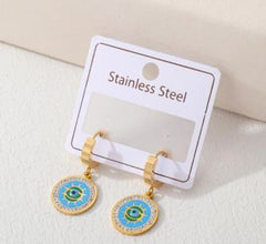 Stainless Steel Gold/Rosegold Plated Evil Eye Hoops Earring- STNER 4931