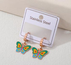 Stainless Steel Gold/Rosegold Plated Colourful Butterfly Hoops Earring- STNER 4932