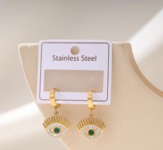 Stainless Steel Gold/Rosegold Plated Evil Eye Hoops Earring- STNER 4933