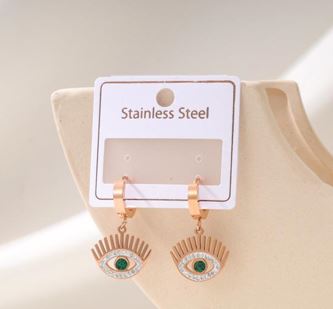 Stainless Steel Gold/Rosegold Plated Evil Eye Hoops Earring- STNER 4933