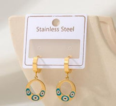 Stainless Steel Gold/Rosegold Plated Oval Shape Evil Eye Hoops Earring- STNER 4934