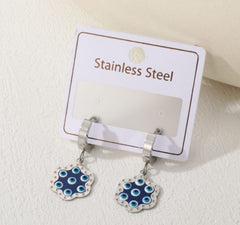 Stainless Steel Floral Shape Evil Eye Enamel Hoops Earring - STNER 5060