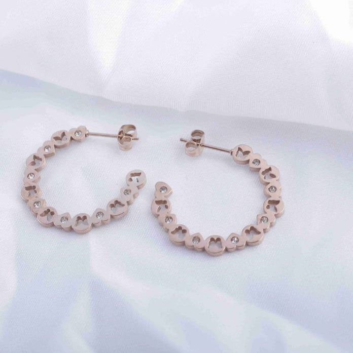 Stainlees Steel Heart & Butterfly Link Hoops Earring