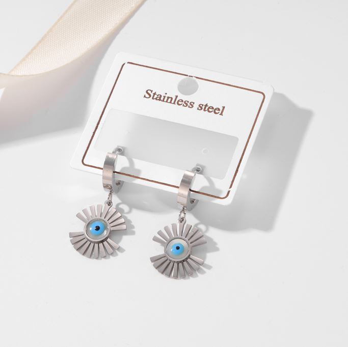 Stainless Steel Evil Eye Hoops Earring