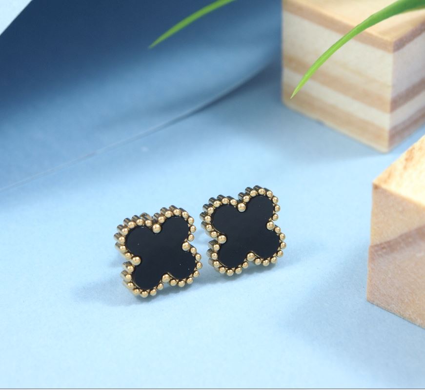 Stainless Steel Anti Tarnish Black and White Clover Stud Earrings