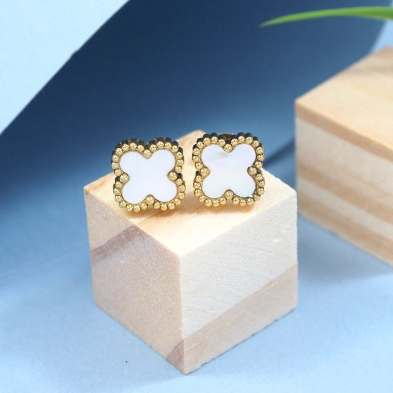 Stainless Steel Anti Tarnish Black and White Clover Stud Earrings