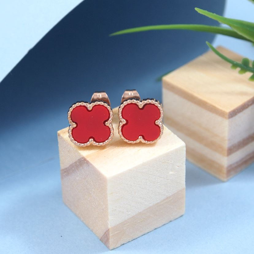 Stainless Steel Anti Tarnish Colourful Clover Stud Earrings