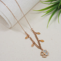 Stainless Steel Gold/Rosegold Plated Floral Charm Necklace- STNK 3982