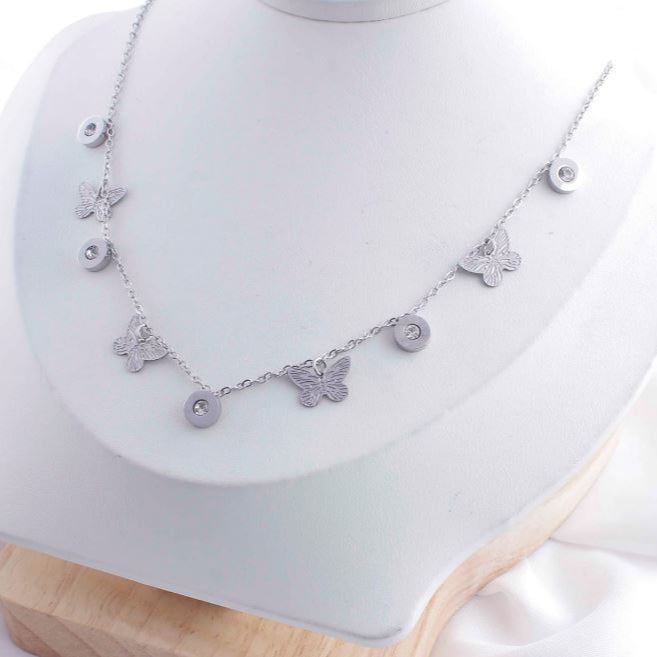 Stainless Steel Heart Chain Link Cubic Zirconia Necklace