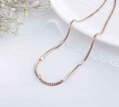 Stainless Steel Baguette Cubic Zirconia Chain Necklace - STNK 5036