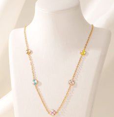 Stainless steel Colourful Flower Link Necklace - STNK 5051
