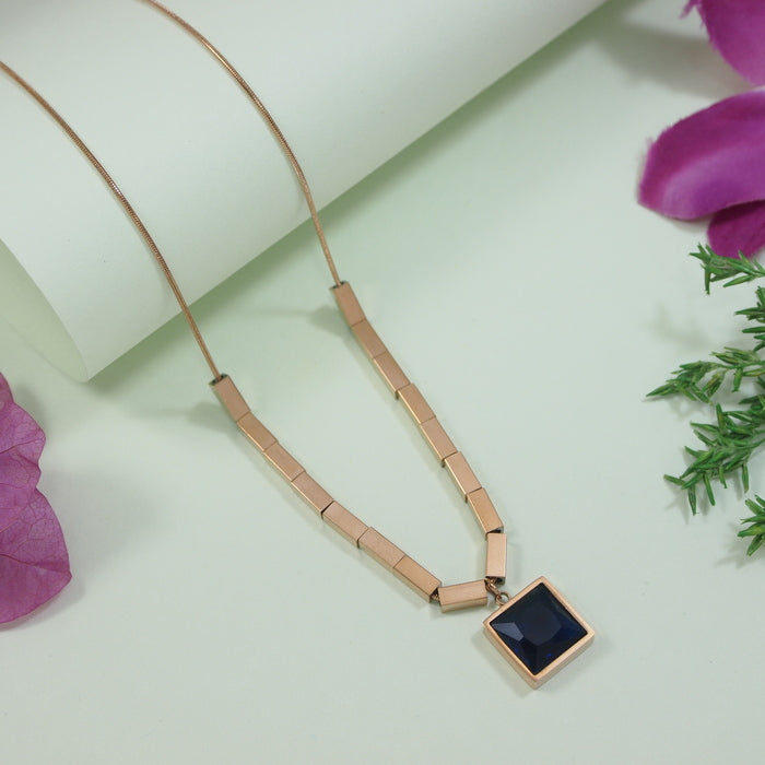 Stainless Steel Square Blue Pendent Necklace