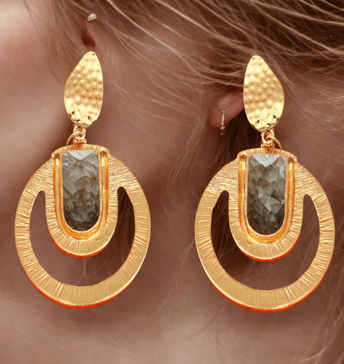 Gold Plated Hand Crafted Geometrical Drop Earring