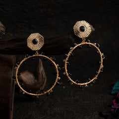 Gold Plated Floral Stud With Round Shaped Beads Designed Western Fashion Drop Earring-WER 1483
