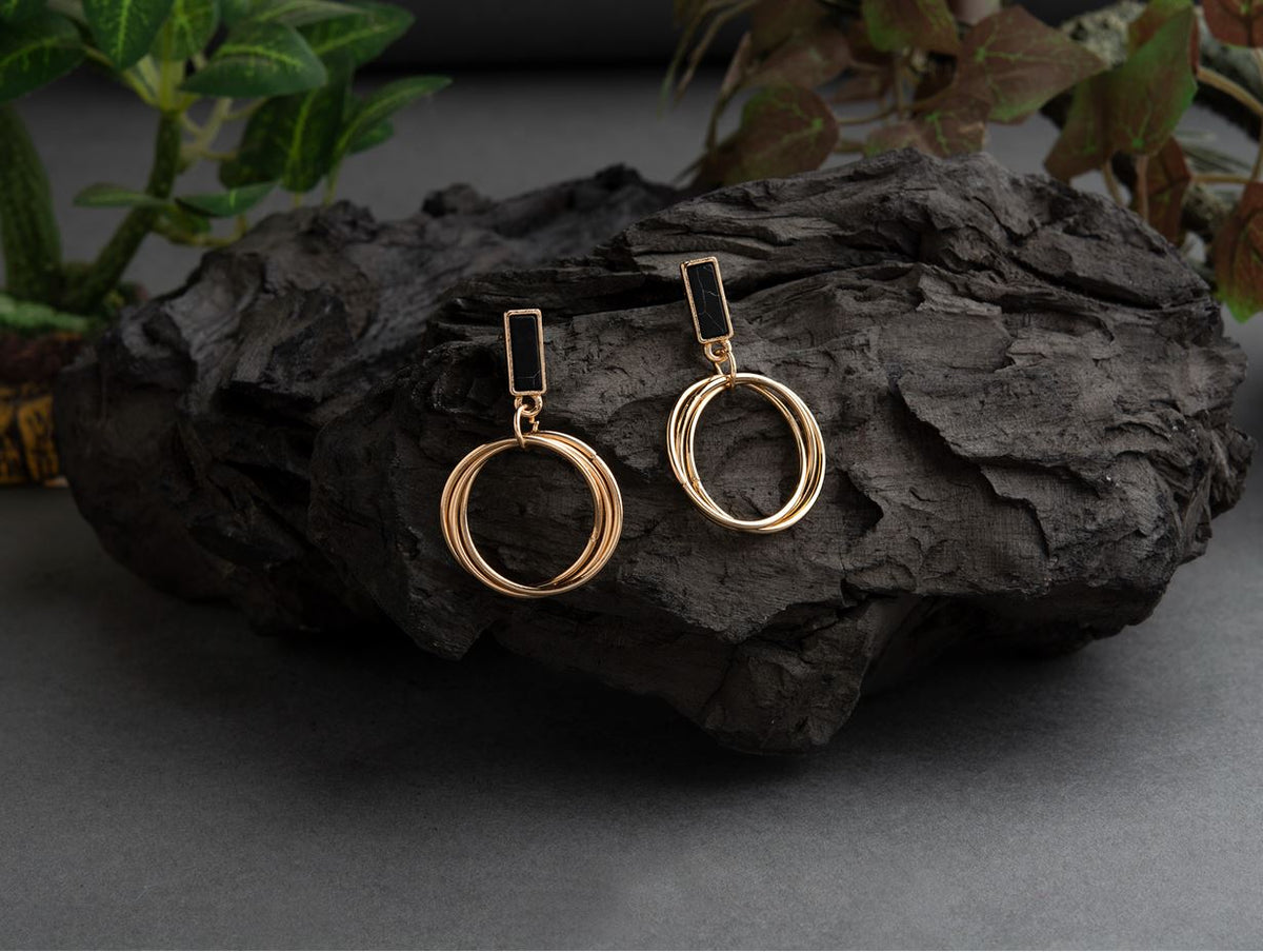 Gold Plated Three Geometrical Ring Shaped Western Fashion Earring-WER 1486