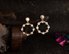 Gold Plated Round Shaped Stone Designed Western Fashion Drop Earring-WER 1493