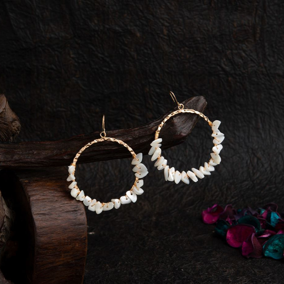Gold Plated Circle Shaped With Beads Designed Western Fashion Earring
