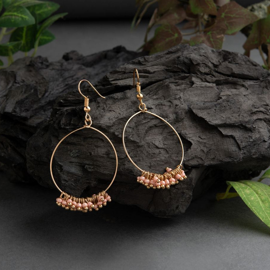 Gold Plated Circle Shaped With Beads Designed Western Fashion Earring