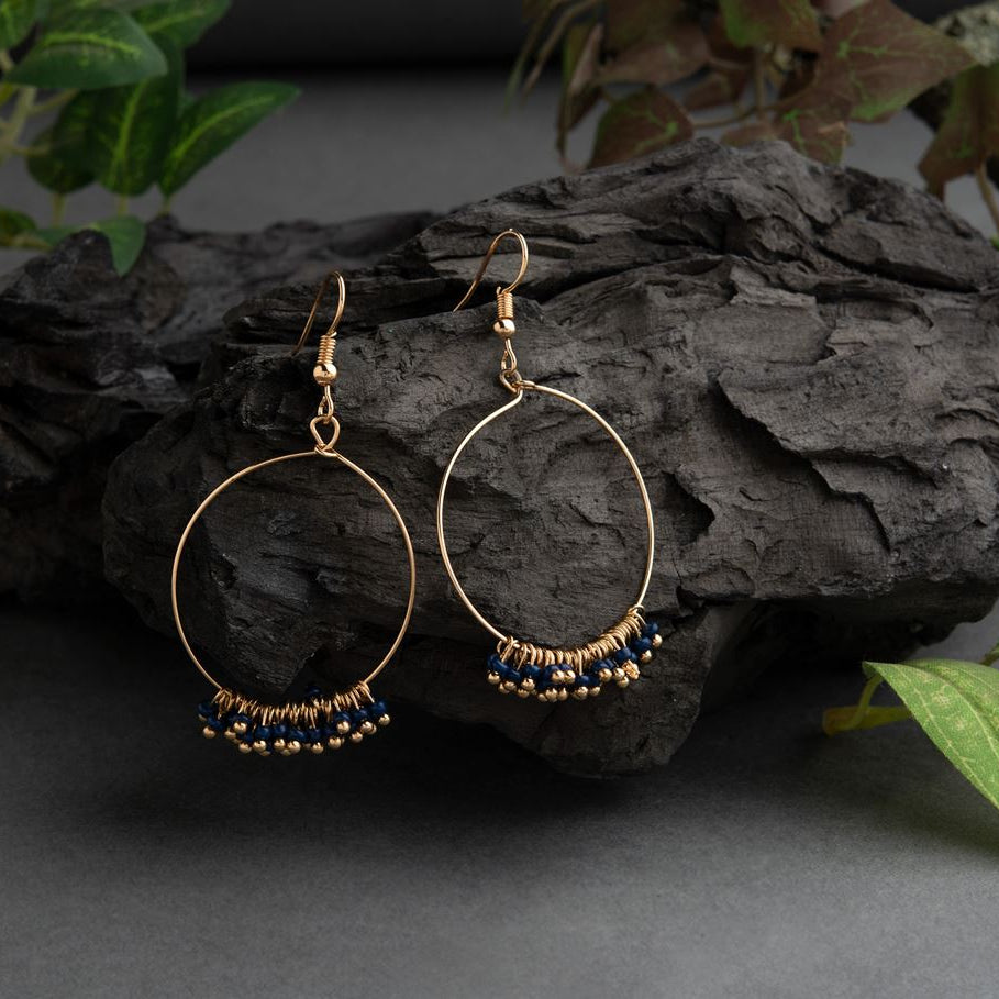 Gold Plated Circle Shaped With Beads Designed Western Fashion Earring