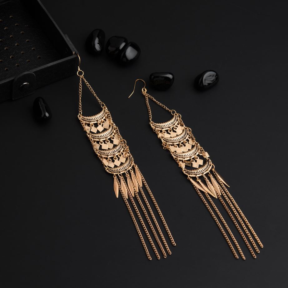 Gold / Silver Plated Chandbali Style With Hanging Charms Fashion Western Earring-WER 1528