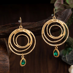 Gold Plated Multiple Circle Shaped With Dangling Stone Fashion Western Earring-AER 1550