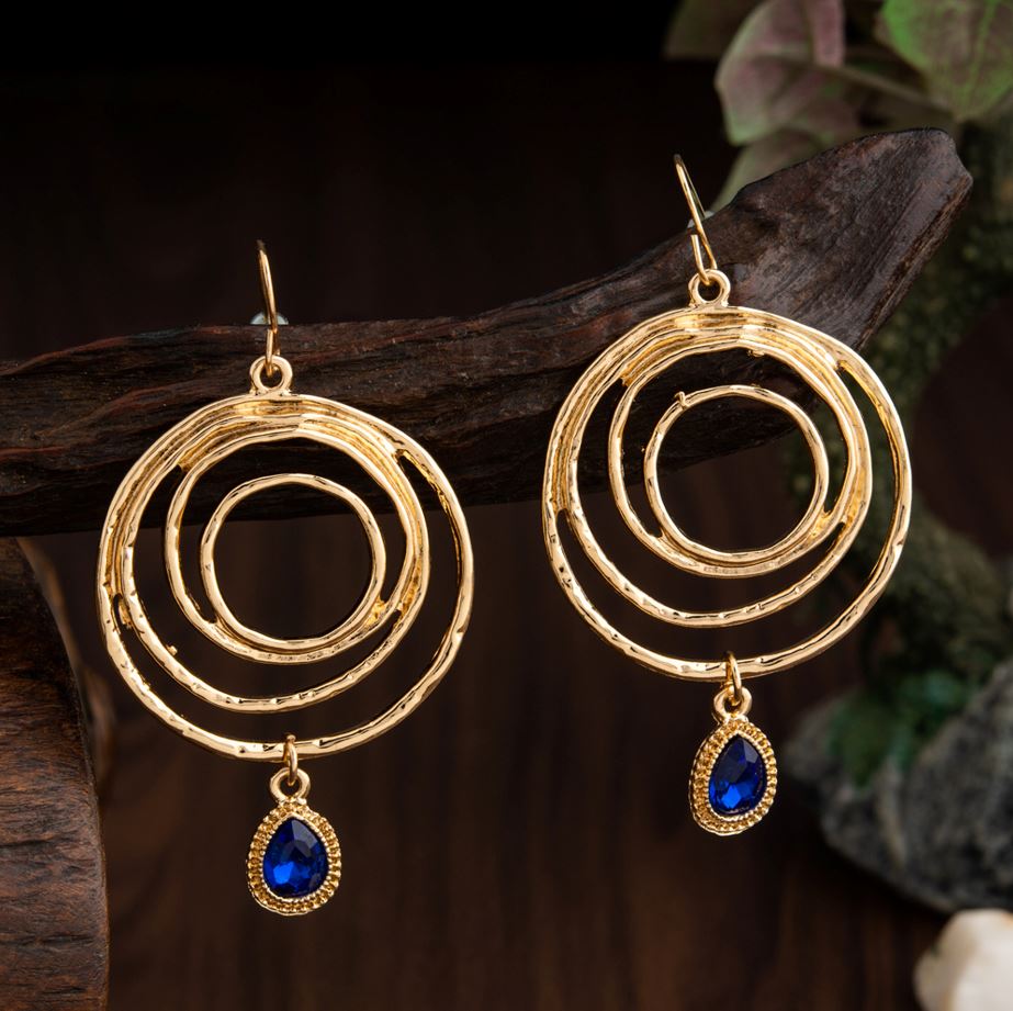 Gold Plated Multiple Circle Shaped With Dangling Stone Fashion Western Earring