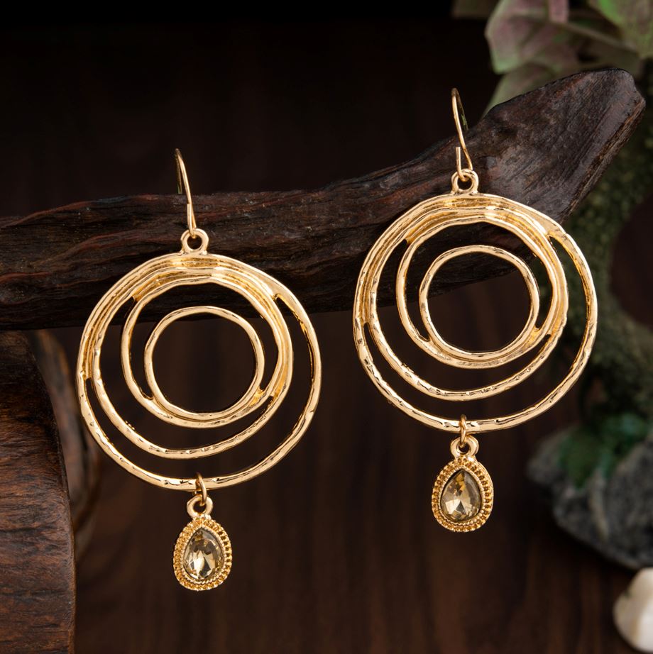 Gold Plated Multiple Circle Shaped With Dangling Stone Fashion Western Earring-AER 1550