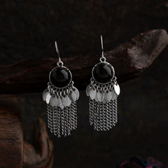 Silver Plated Stone Studded With Hanging Chain &amp; Charms Fashion Western Earring-WER 1555