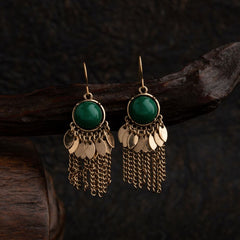 Gold Plated Stone Studded With Hanging Chain &amp; Charms Fashion Western Earring-WER 1556