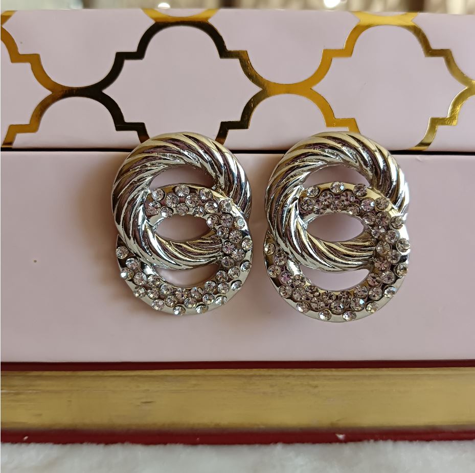Silver / Gold Plated Geometric Twisted Shaped Stone Studded Western Fashion Earring-WER 1572
