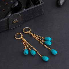 Gold Plated Droplet Chain With Beads Fashion Western Drop Earring-WER 1588