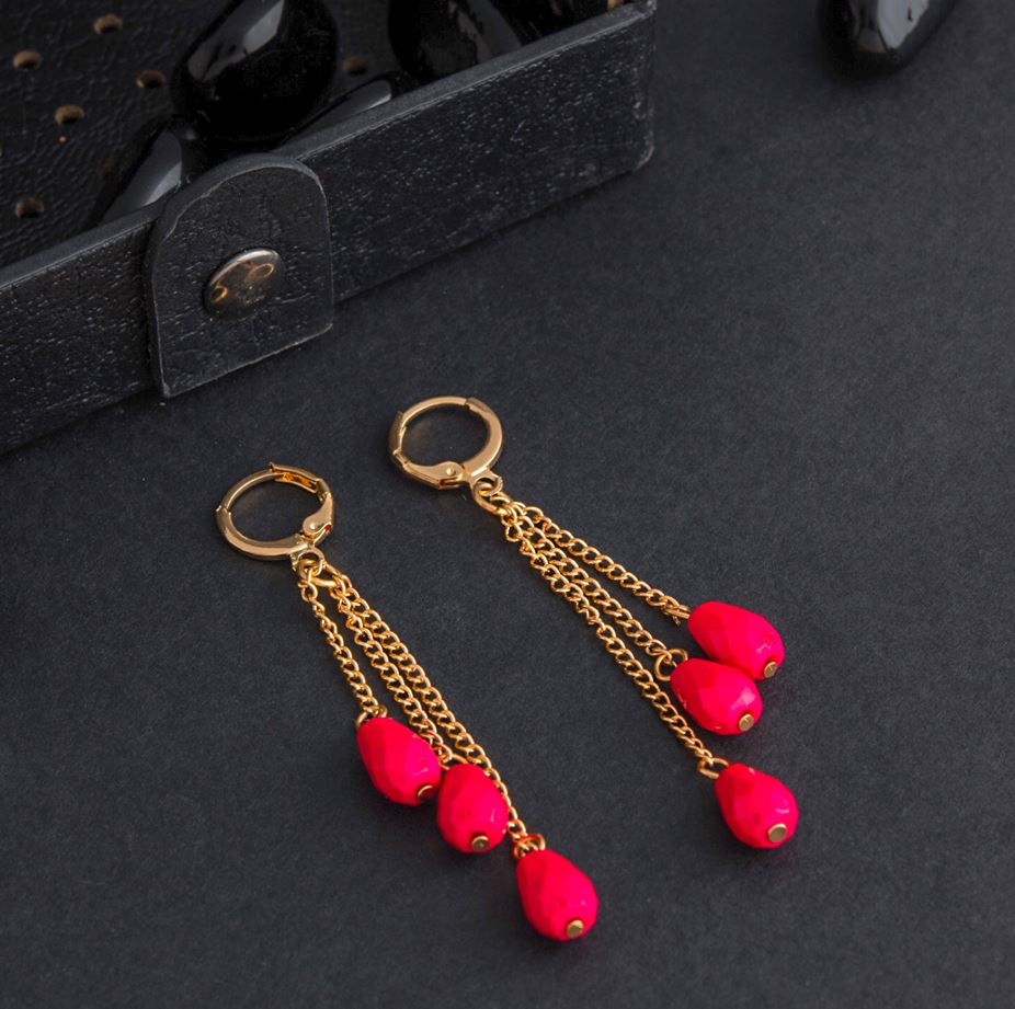 Gold Plated Droplet Chain With Beads Fashion Western Drop Earring-WER 1588