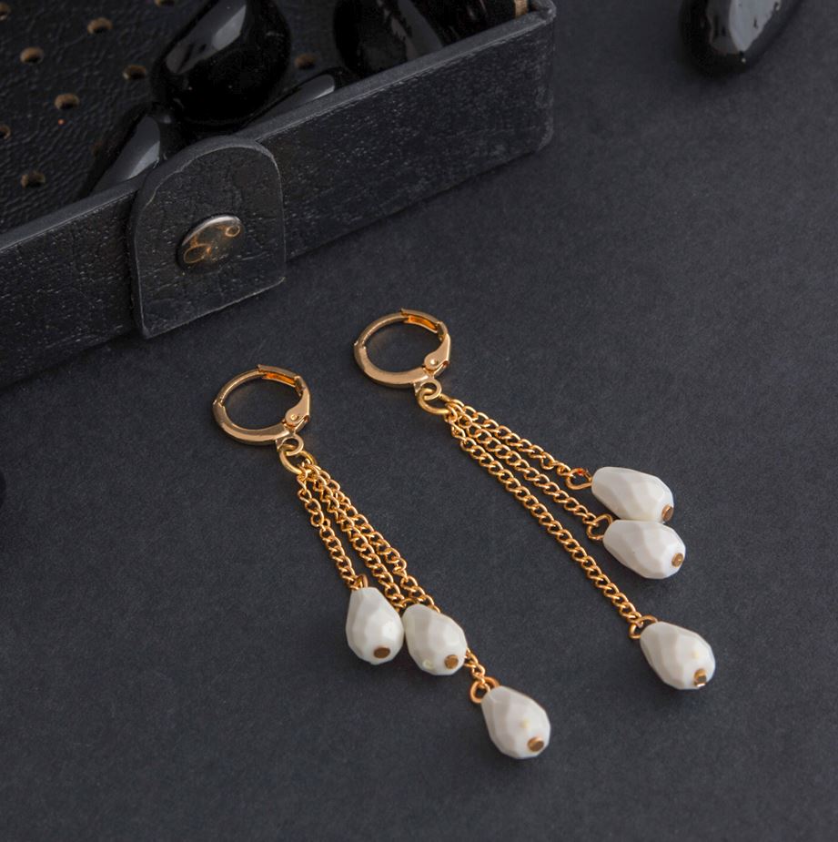 Gold Plated Droplet Chain With Beads Fashion Western Drop Earring-WER 1588