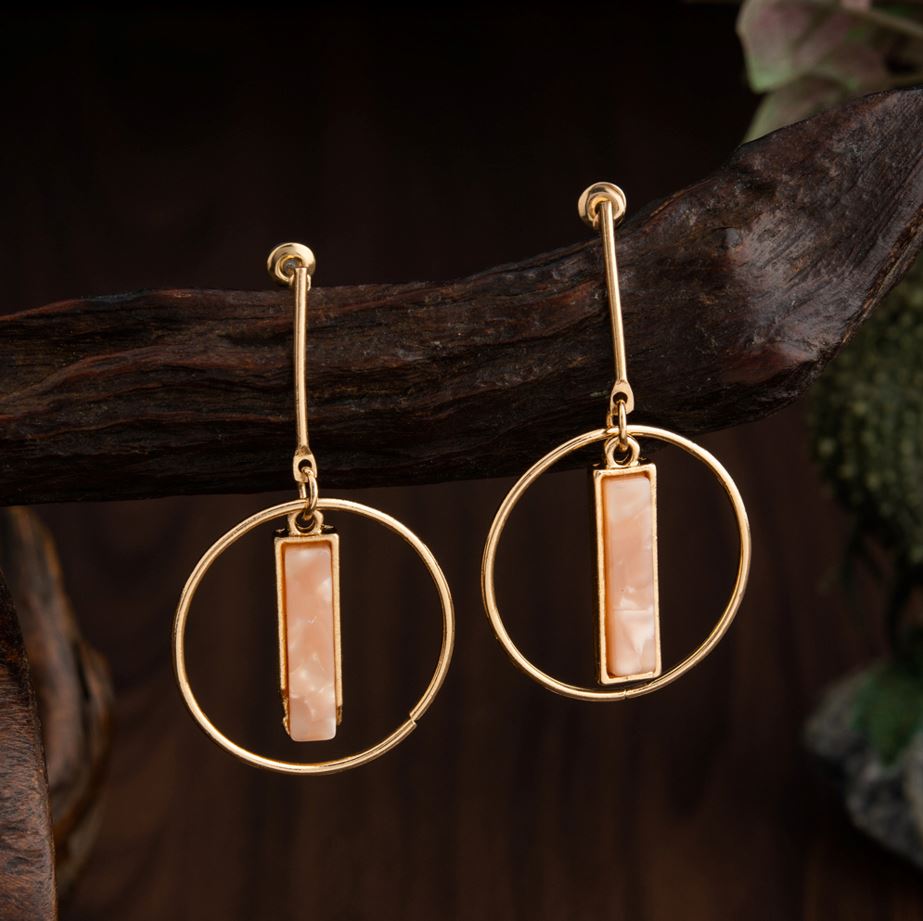 Gold Plated Round Shaped With Arcylic Style Western Fashion Earring