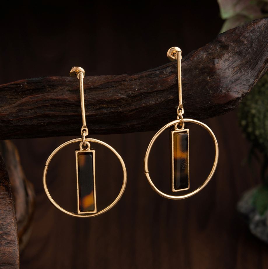 Gold Plated Round Shaped With Arcylic Style Western Fashion Earring