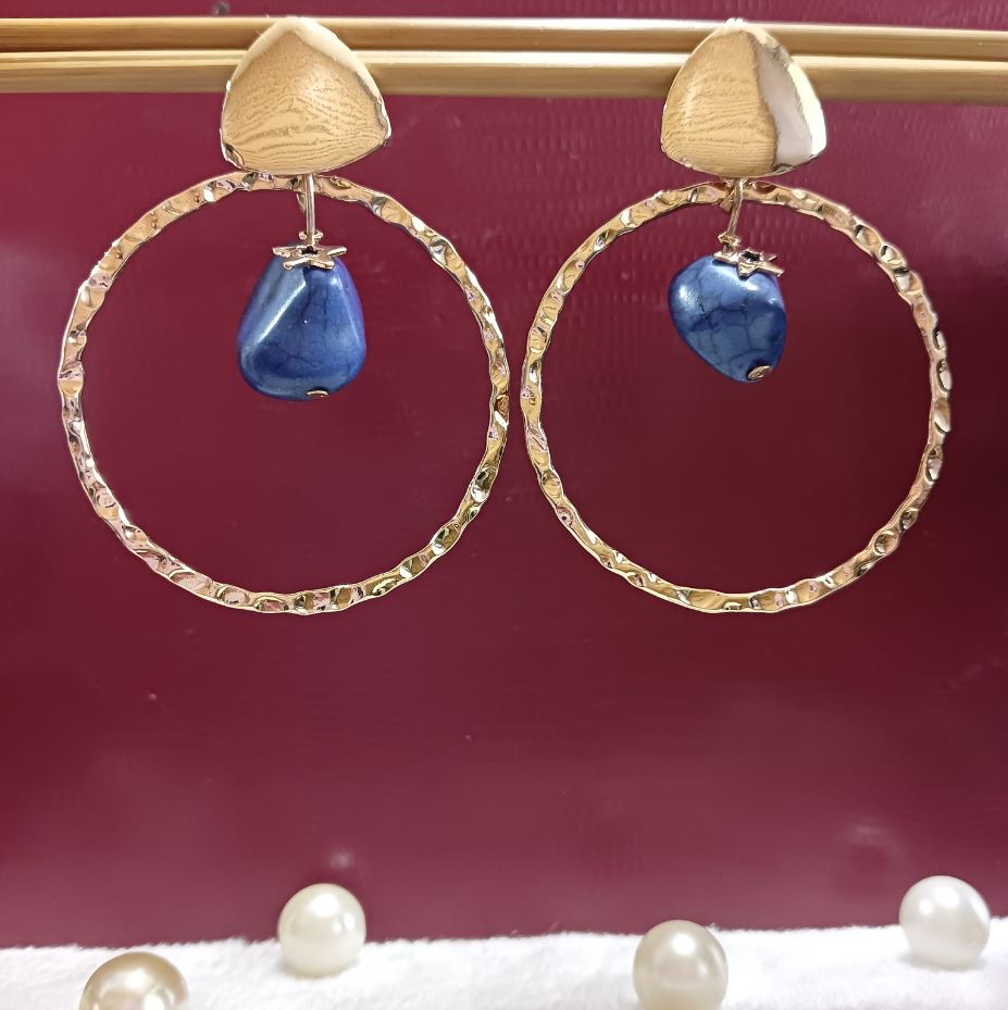 Gold Plated Round Shape Hanging Stone Western Earring-WER 1773