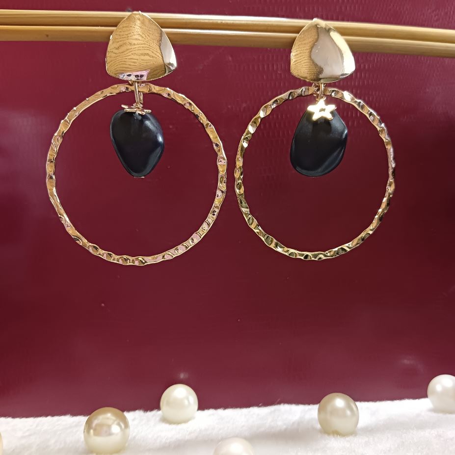 Gold Plated Round Shape Hanging Stone Western Earring
