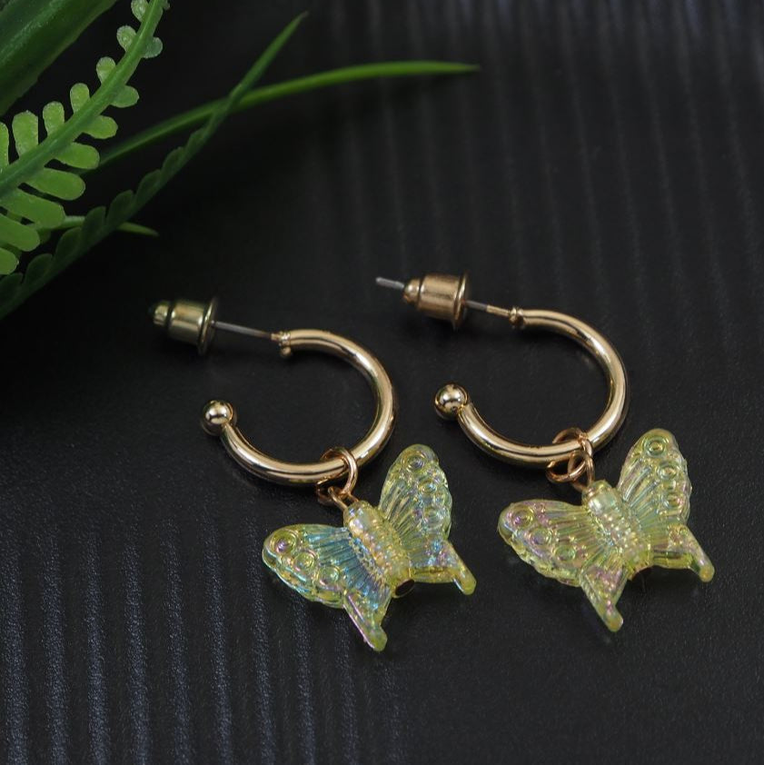 Gold Plated Colourful Flickering Butterfly Hoops Earring