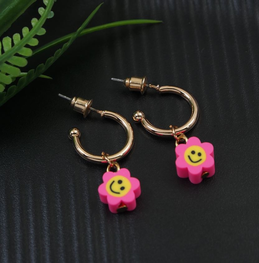 Gold Plated Floral Smiley Hoops Earring- HER 3229