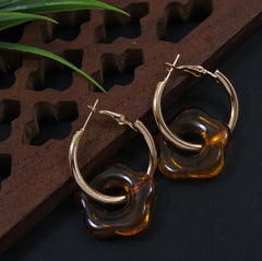 Gold Plated White and Brown Colour Floral Hoops Earring- HER 3232