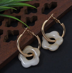 Gold Plated White and Brown Colour Floral Hoops Earring- HER 3232