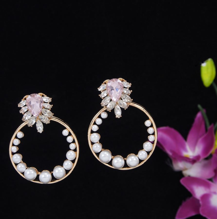 Gold Plated Exaggerated Pearl circle Shaped Western Earring-WER 3485