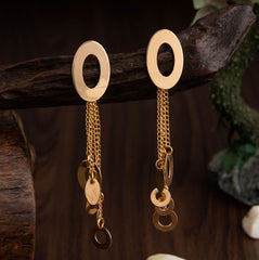 Gold Plated Oval Shaped With Hanging Chain Charms Fashion Western Earring- WER 1607