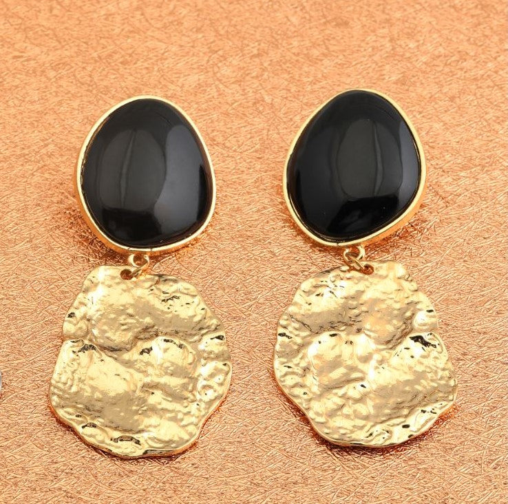 Gold / Silver Plated Black Acrylic Stone Hand Crafted Geometrical Drop Earring- WER98